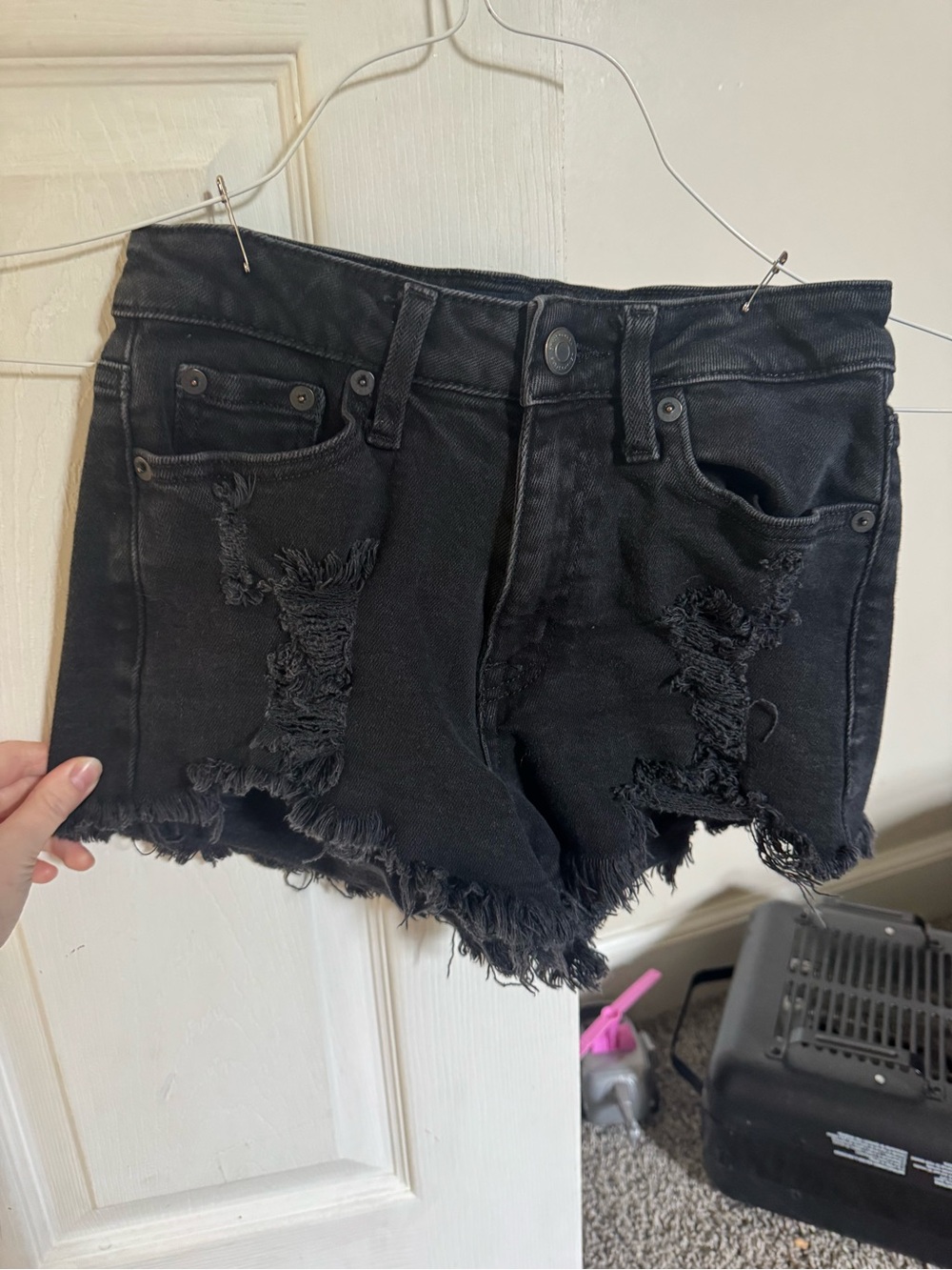Aeropostale Black High-Rise Distressed Denim Shorts